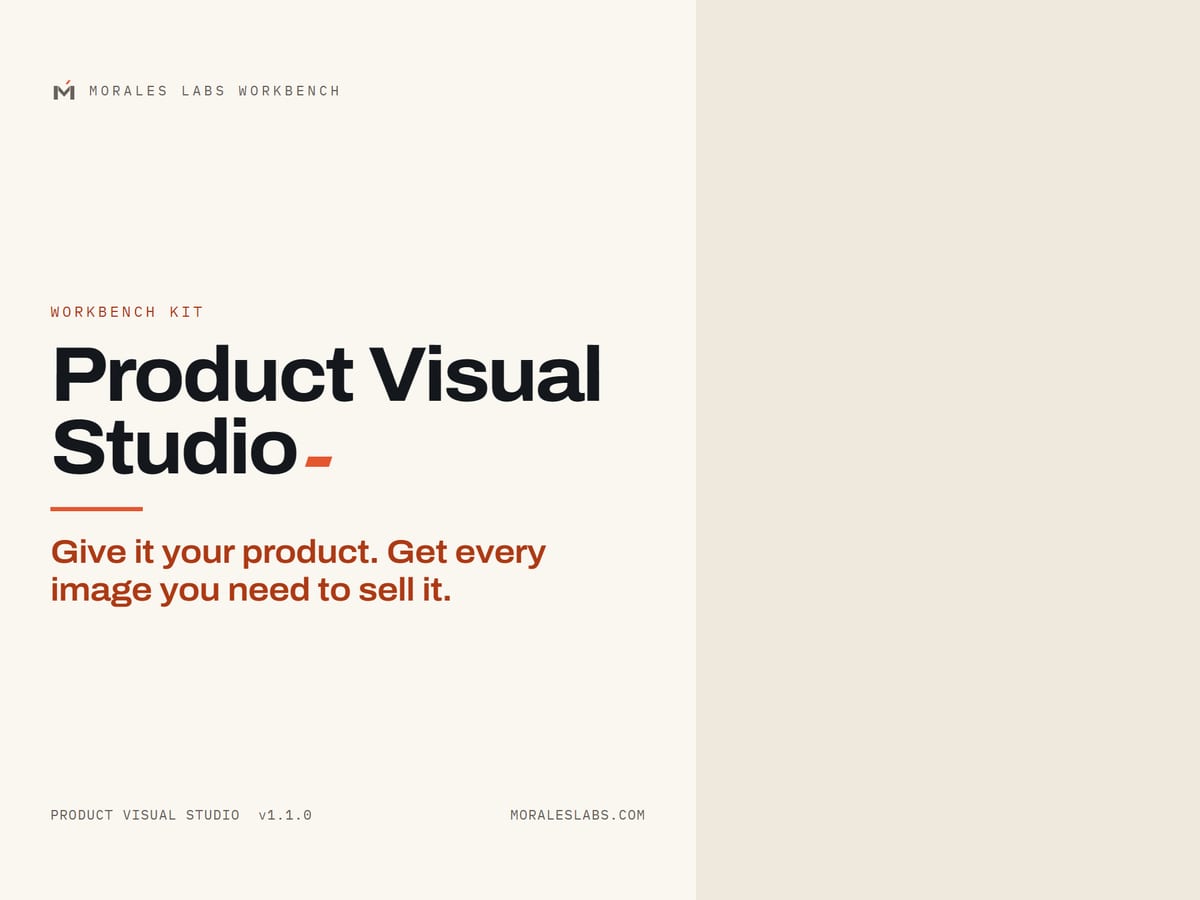 Morales Labs Product Visual Studio — Give it your product. Get every image you need to sell it.